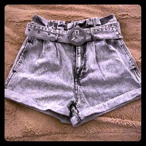 Grey High Waisted Denim Shorts